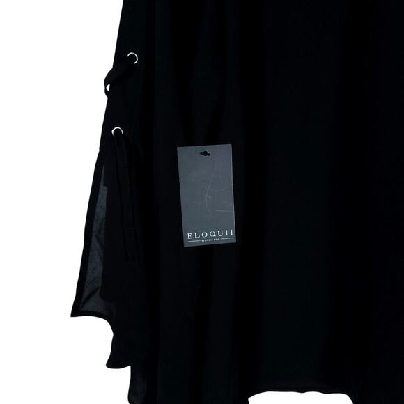 Eloquii Womens 18 Black Flowy Blouse Lace Up Bell Sleeves Boho Chic Gothic Glam - Picture 12 of 16